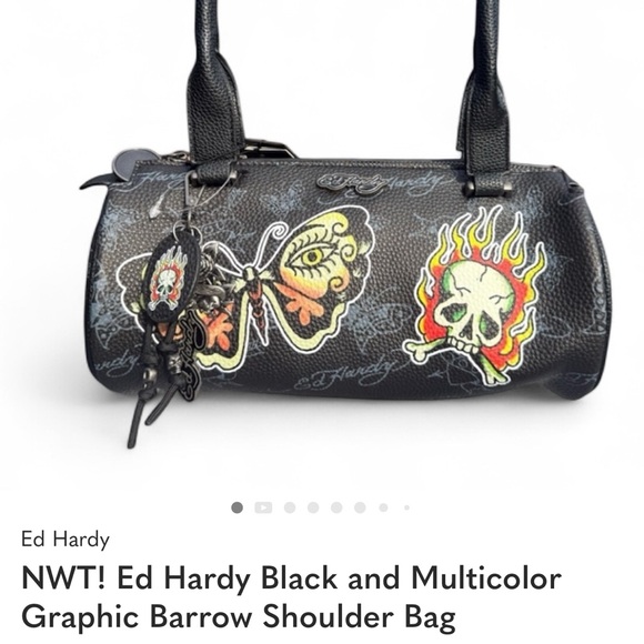 Ed Hardy Handbags - Ed Hardy Black Multicolor Graphic Barrel Shoulder Bag NWT